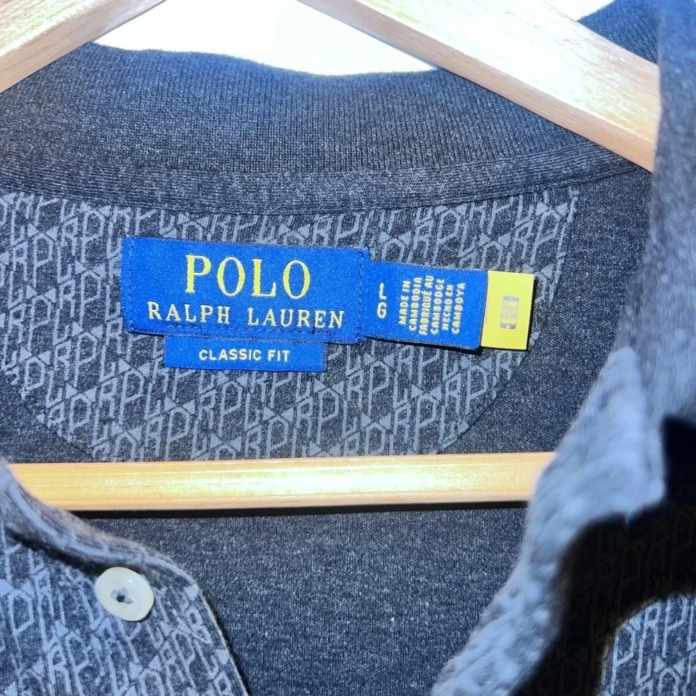 Polo Ralph Lauren Polo Shirt‎ Men Large Grey Excellent Monogram Classic Fit Logo
